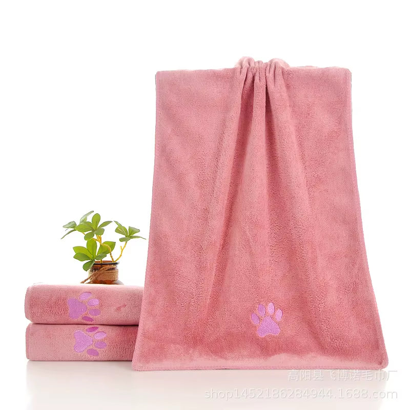 CurliPaws Microfiber Dog Drying Towel — Super Absorbent Pet Bath Blanket with Embroidered Paw Print for Small to Medium Dogs and Cats