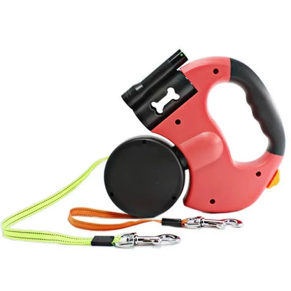 CurliPaws Dual Retractable Dog Leash — 360° Tangle-Free Double Pet Walking Chain with Built-in LED Flashlight and Poop Bag Dispenser