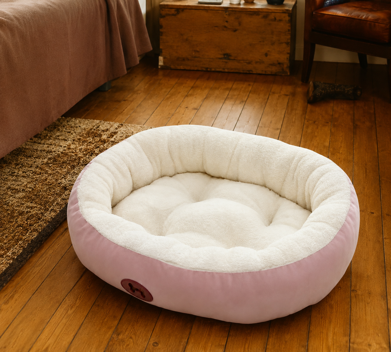 CurliPaws Cozy Oval Snuggle Pet Bed — Thickened Ultra Soft Plush Donut Cuddler Nest for Cats and Small to Medium Dogs