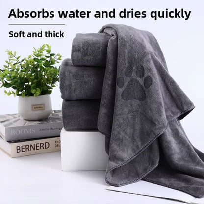 CurliPaws Microfiber Dog Drying Towel — Super Absorbent Pet Bath Blanket with Embroidered Paw Print for Small to Medium Dogs and Cats
