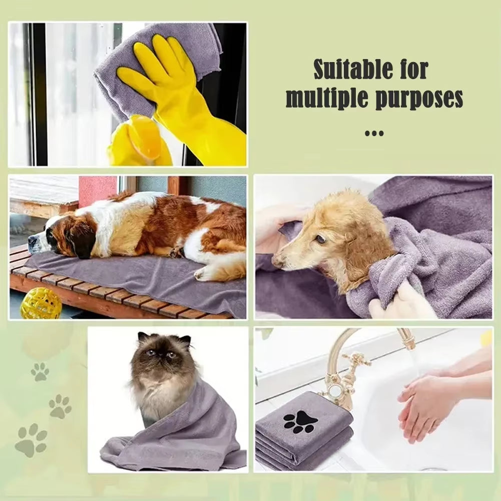 CurliPaws Microfiber Dog Drying Towel — Super Absorbent Pet Bath Blanket with Embroidered Paw Print for Small to Medium Dogs and Cats