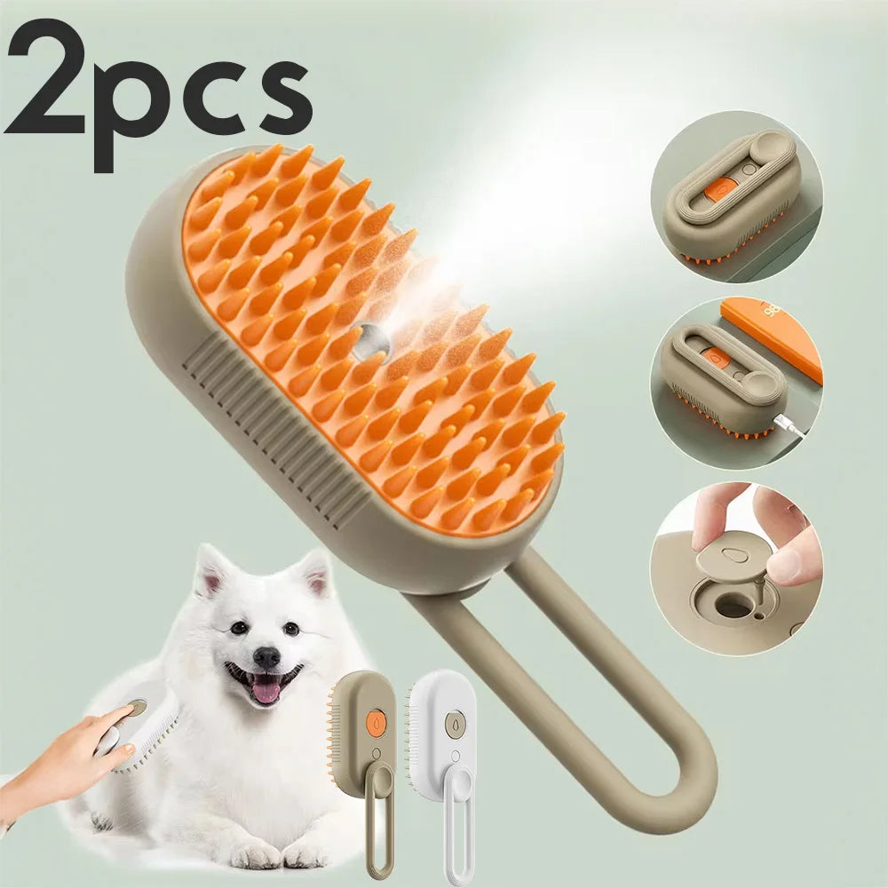 CurliPaws 3-in-1 Steamy Cat Brush — Electric Pet Spray Grooming Comb for Shedding, Detangling, and Relaxing Massage for Dogs and Cats
