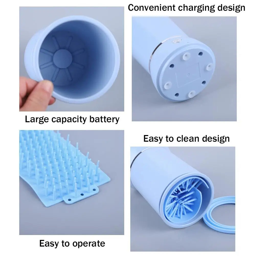 CurliPaws Automatic Dog Paw Washer — Electric Pet Paw Cleaner Cup with Soft Silicone Bristles and USB Rechargeable Battery