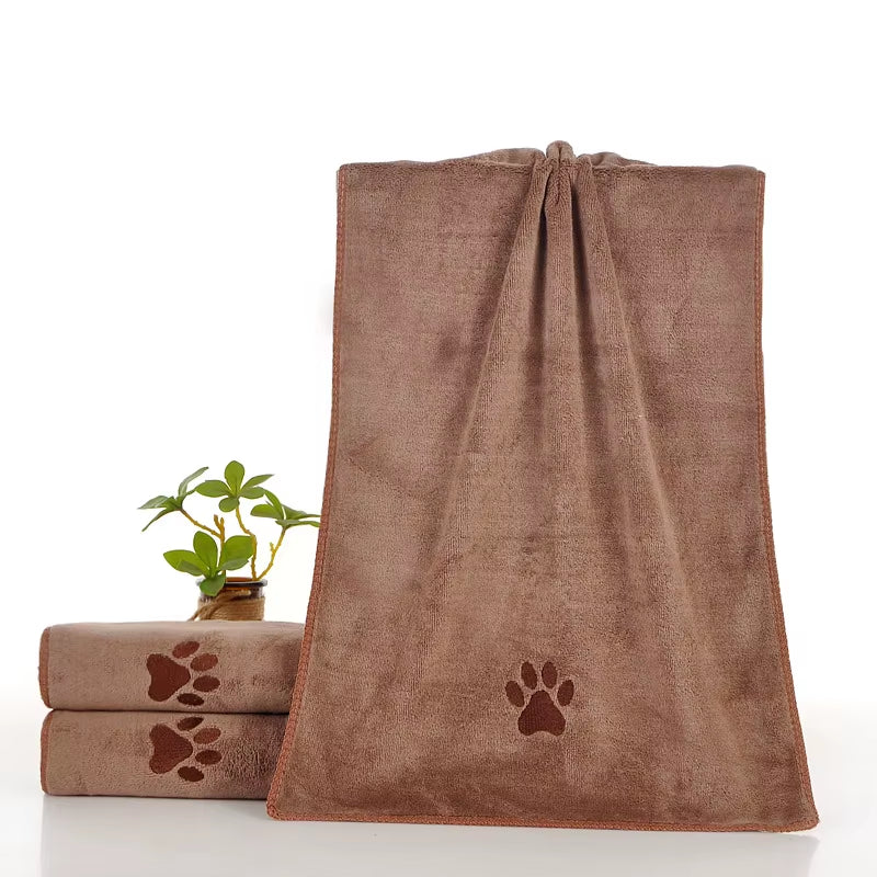 CurliPaws Microfiber Dog Drying Towel — Super Absorbent Pet Bath Blanket with Embroidered Paw Print for Small to Medium Dogs and Cats