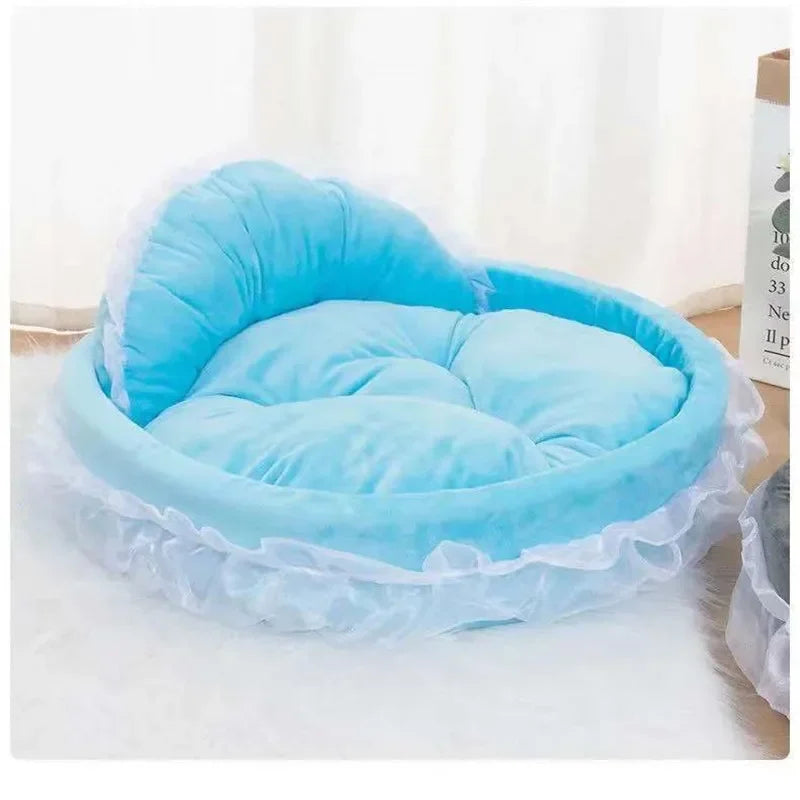 3D Fantasy Bow Lace Pet Bed for Dogs Romantic Detachable Oval Princess Pet Bed Dog Soft Sofa Nest Pet Wedding Furniture 1Pc