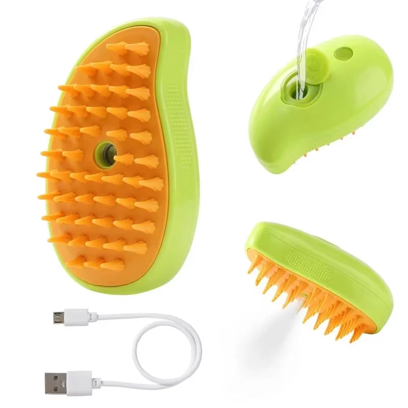 CurliPaws 3-in-1 Steamy Cat Brush — Electric Pet Spray Grooming Comb for Shedding, Detangling, and Relaxing Massage for Dogs and Cats