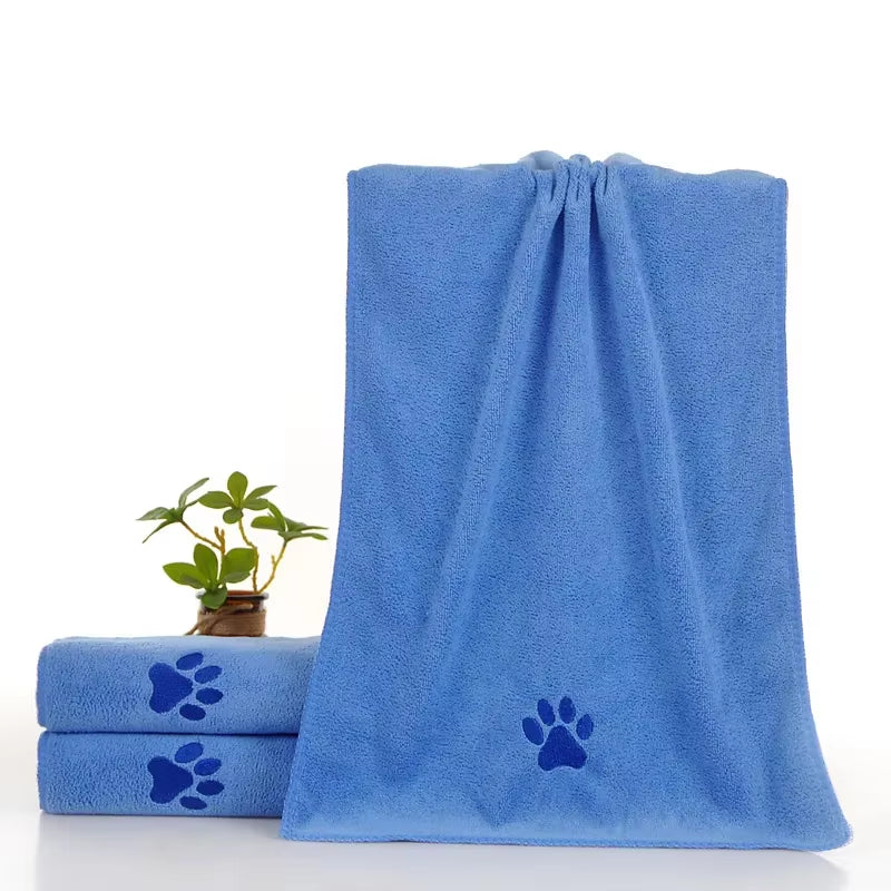 CurliPaws Microfiber Dog Drying Towel — Super Absorbent Pet Bath Blanket with Embroidered Paw Print for Small to Medium Dogs and Cats