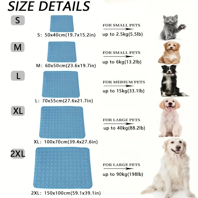 CurliPaws Ice-Cool Summer Pet Cooling Mat — Breathable Ice Silk Sweat-Absorbent Pad for Small, Medium, and Large Dogs and Cats