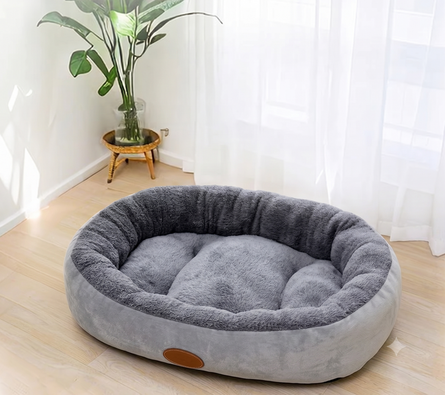 CurliPaws Cozy Oval Snuggle Pet Bed — Thickened Ultra Soft Plush Donut Cuddler Nest for Cats and Small to Medium Dogs
