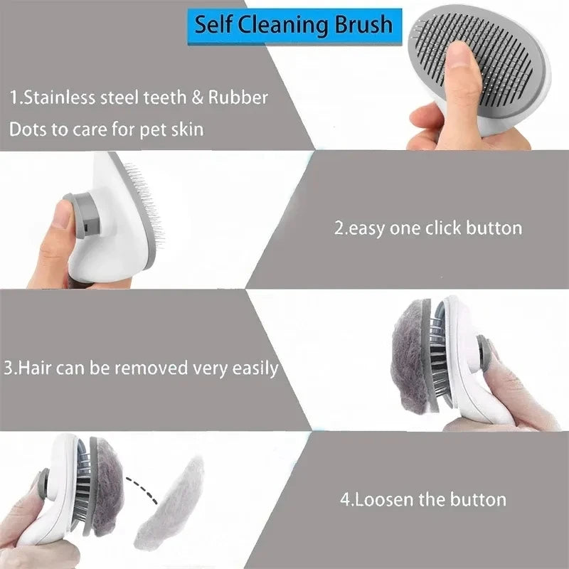 CurliPaws Self-Cleaning Slicker Brush — Professional Pet Hair Removal Comb with One-Click Fur Release Button for Dogs and Cats