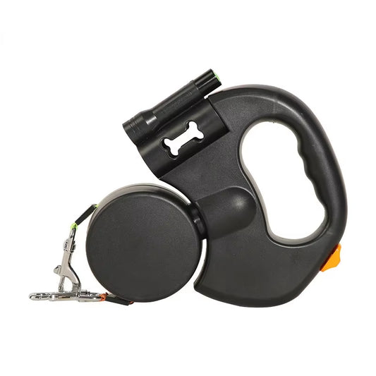 CurliPaws Dual Retractable Dog Leash — 360° Tangle-Free Double Pet Walking Chain with Built-in LED Flashlight and Poop Bag Dispenser