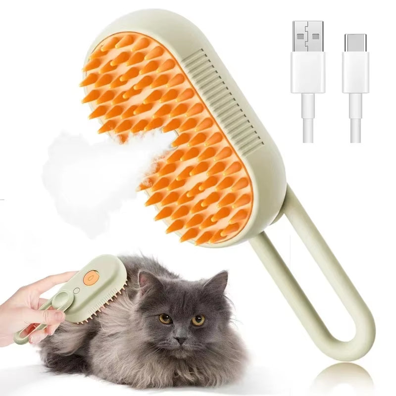 CurliPaws 3-in-1 Steamy Cat Brush — Electric Pet Spray Grooming Comb for Shedding, Detangling, and Relaxing Massage for Dogs and Cats