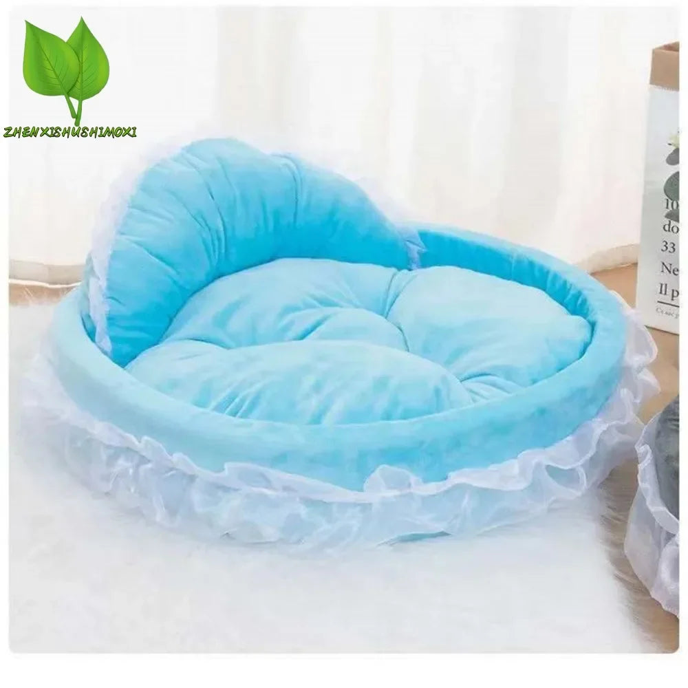 3D Fantasy Bow Lace Pet Bed for Dogs Romantic Detachable Oval Princess Pet Bed Dog Soft Sofa Nest Pet Wedding Furniture 1Pc