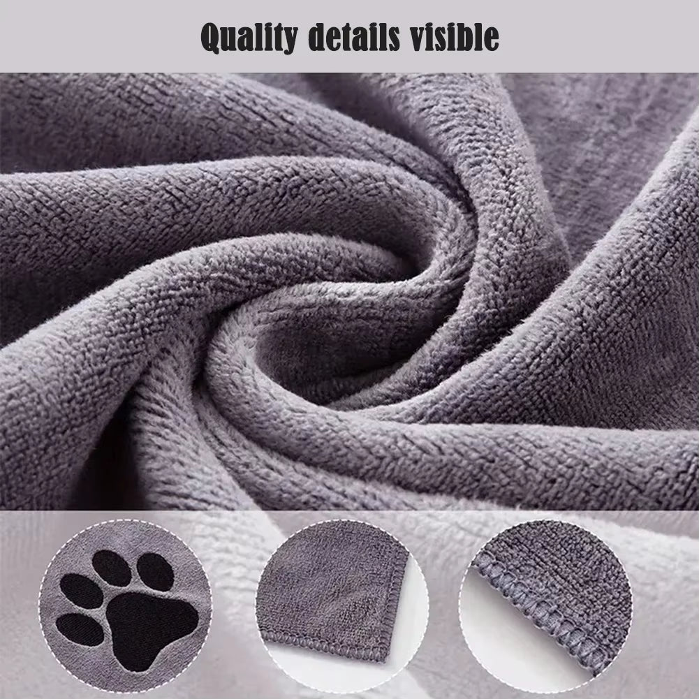CurliPaws Microfiber Dog Drying Towel — Super Absorbent Pet Bath Blanket with Embroidered Paw Print for Small to Medium Dogs and Cats