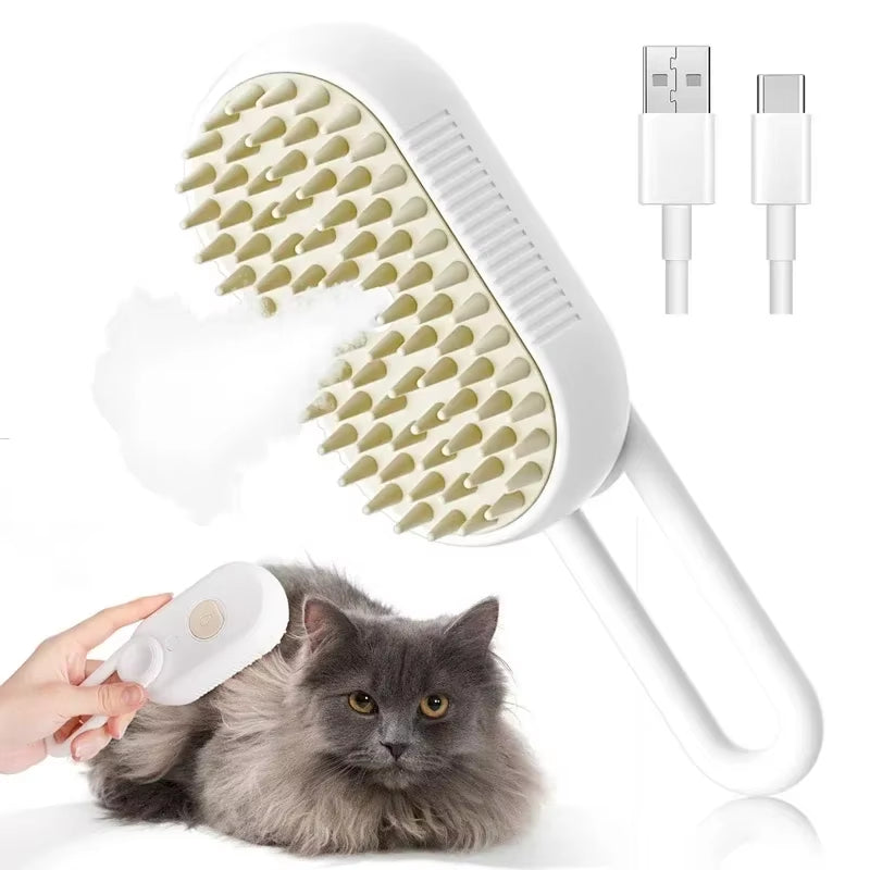 CurliPaws 3-in-1 Steamy Cat Brush — Electric Pet Spray Grooming Comb for Shedding, Detangling, and Relaxing Massage for Dogs and Cats