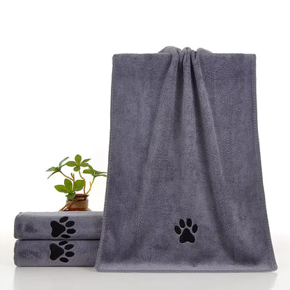 CurliPaws Microfiber Dog Drying Towel — Super Absorbent Pet Bath Blanket with Embroidered Paw Print for Small to Medium Dogs and Cats