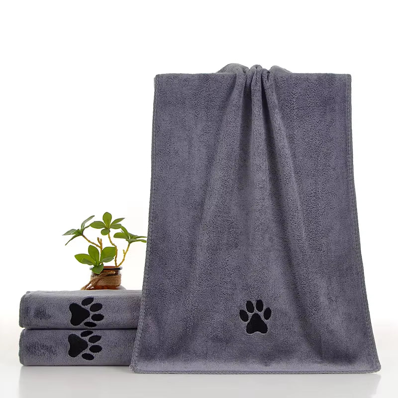 CurliPaws Microfiber Dog Drying Towel — Super Absorbent Pet Bath Blanket with Embroidered Paw Print for Small to Medium Dogs and Cats