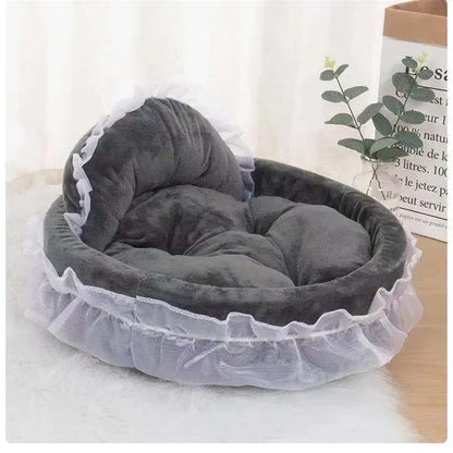 3D Fantasy Bow Lace Pet Bed for Dogs Romantic Detachable Oval Princess Pet Bed Dog Soft Sofa Nest Pet Wedding Furniture 1Pc