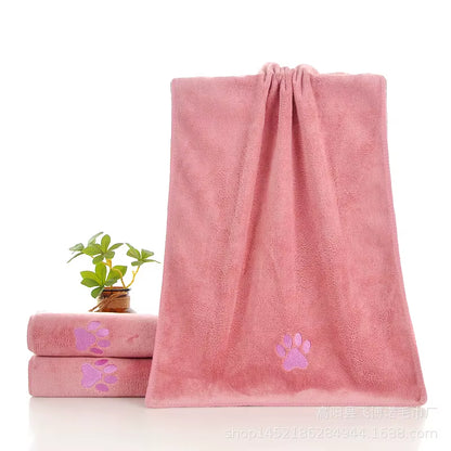 CurliPaws Microfiber Dog Drying Towel — Super Absorbent Pet Bath Blanket with Embroidered Paw Print for Small to Medium Dogs and Cats