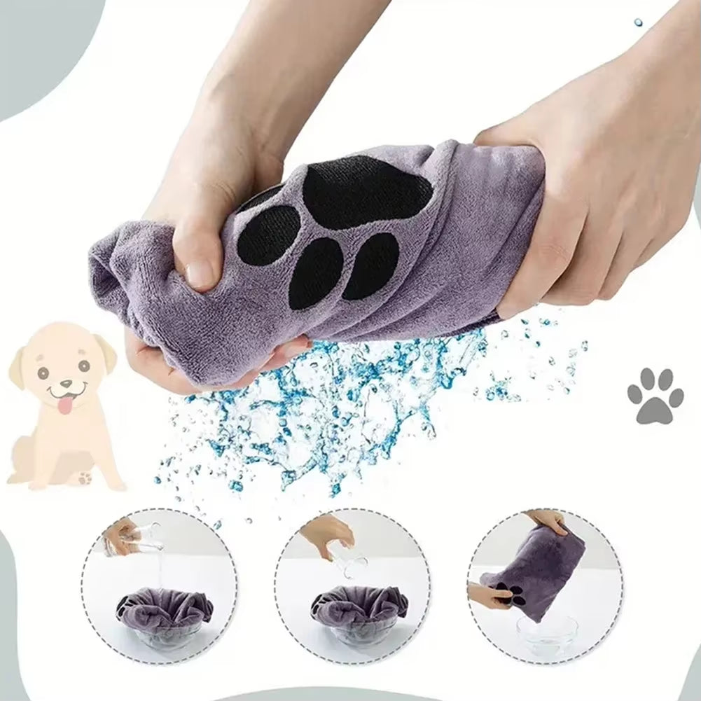 CurliPaws Microfiber Dog Drying Towel — Super Absorbent Pet Bath Blanket with Embroidered Paw Print for Small to Medium Dogs and Cats