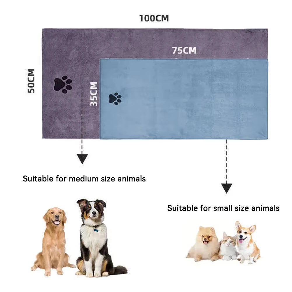 CurliPaws Microfiber Dog Drying Towel — Super Absorbent Pet Bath Blanket with Embroidered Paw Print for Small to Medium Dogs and Cats