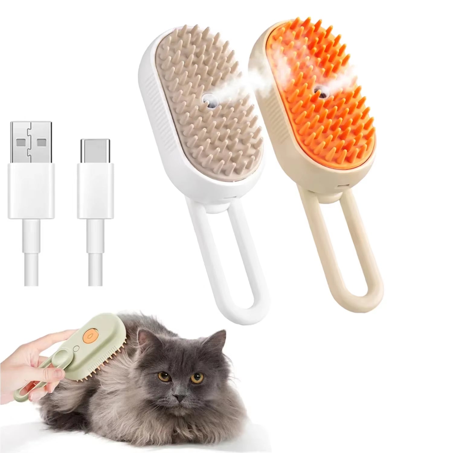 CurliPaws 3-in-1 Steamy Cat Brush — Electric Pet Spray Grooming Comb for Shedding, Detangling, and Relaxing Massage for Dogs and Cats