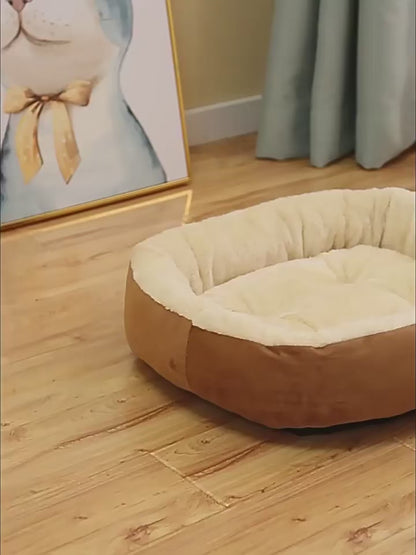CurliPaws Cozy Oval Snuggle Pet Bed — Thickened Ultra Soft Plush Donut Cuddler Nest for Cats and Small to Medium Dogs