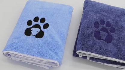 CurliPaws Microfiber Dog Drying Towel — Super Absorbent Pet Bath Blanket with Embroidered Paw Print for Small to Medium Dogs and Cats