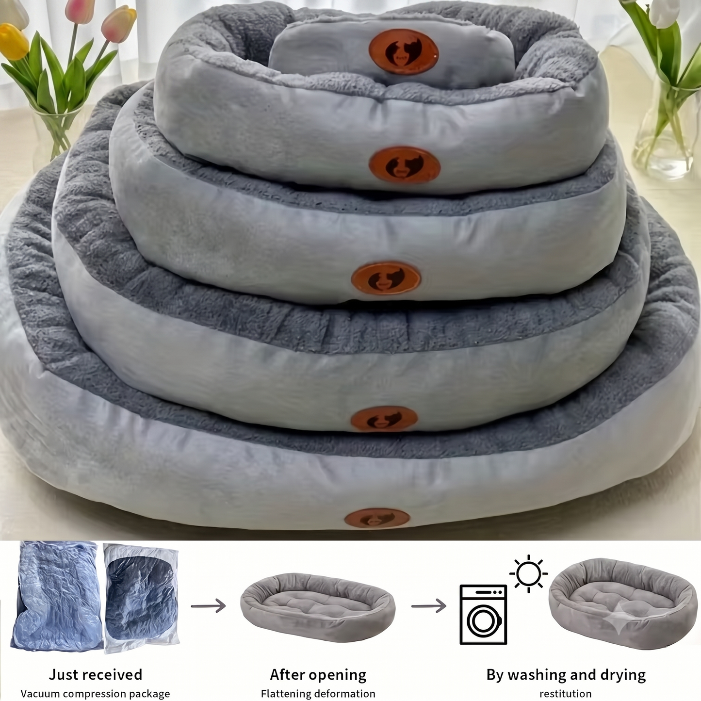CurliPaws Cozy Oval Snuggle Pet Bed — Thickened Ultra Soft Plush Donut Cuddler Nest for Cats and Small to Medium Dogs